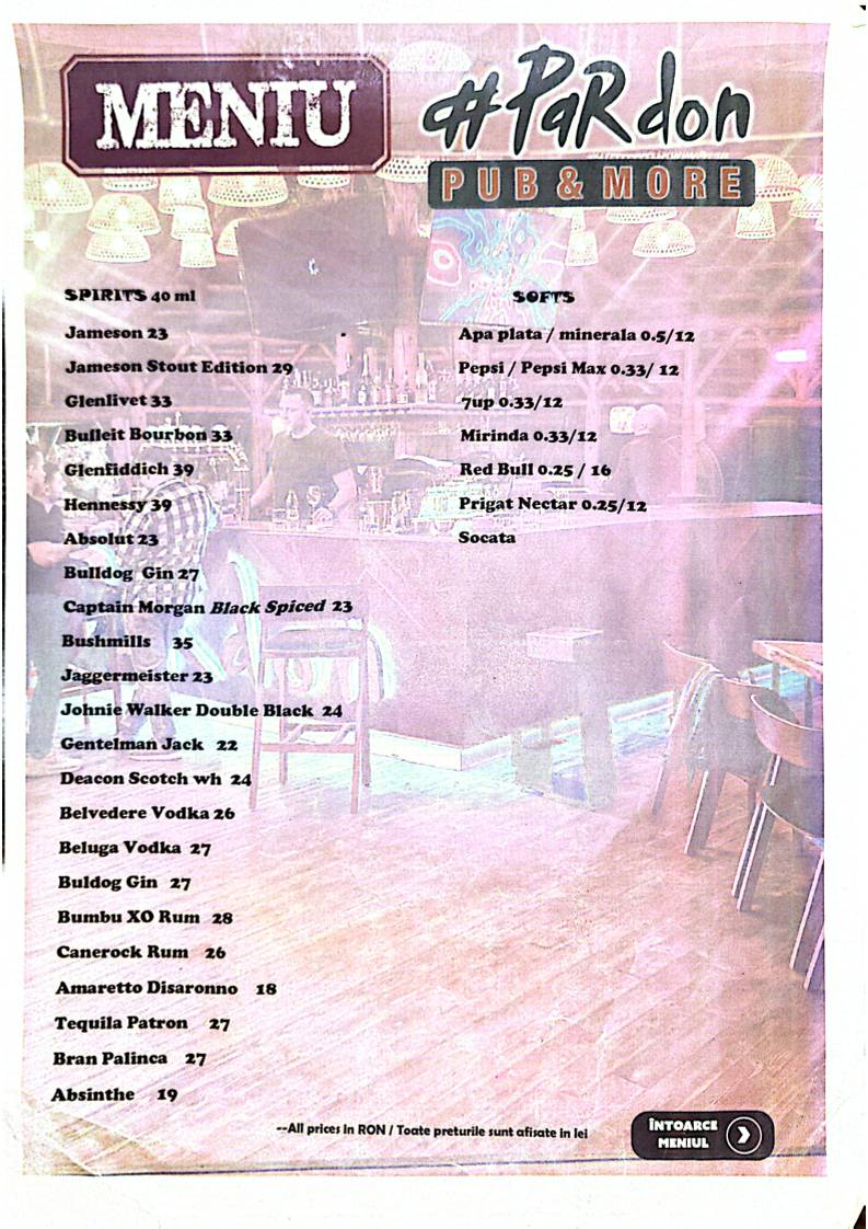 Menu de Pardon Pub & Taproom