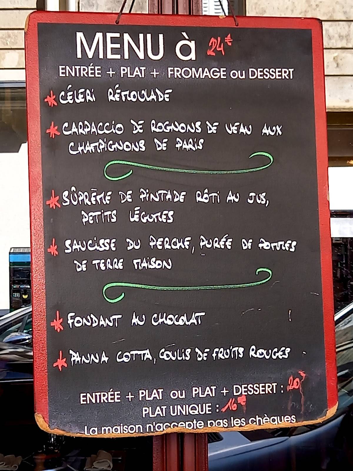 Menu au Bistrot Paul Bert restaurant, Paris