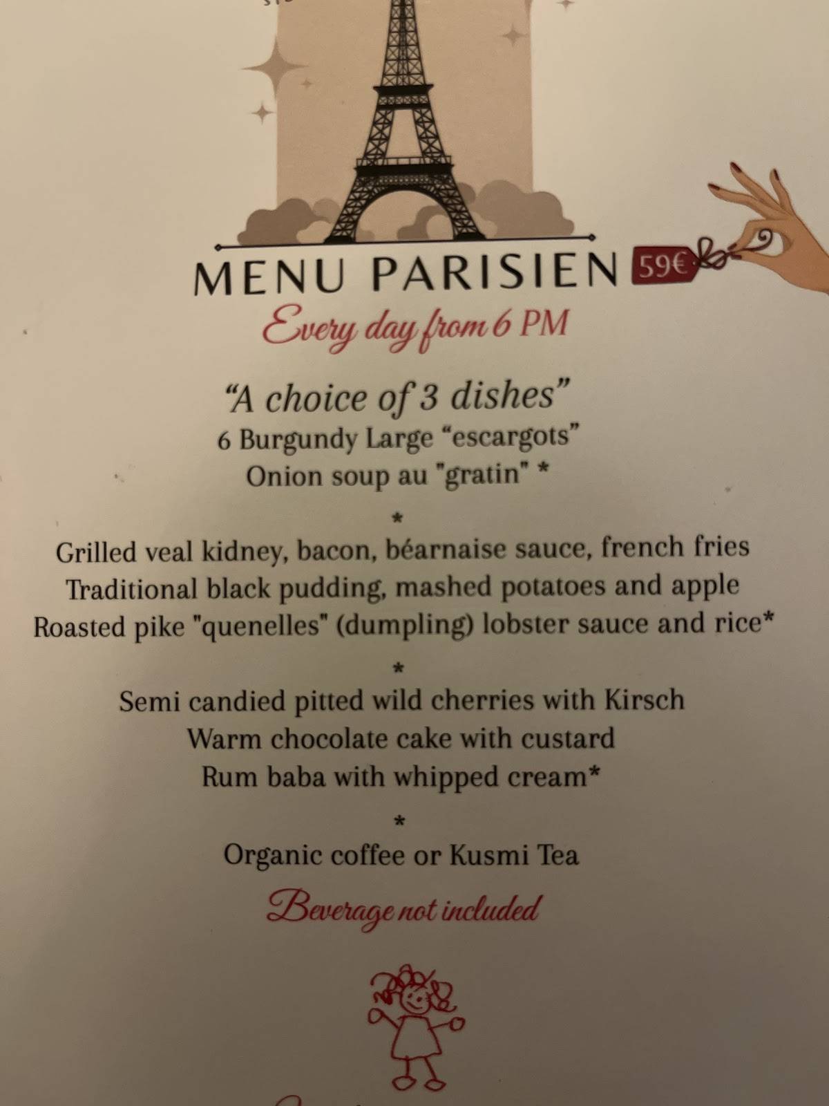 Menu de Le Grand Colbert