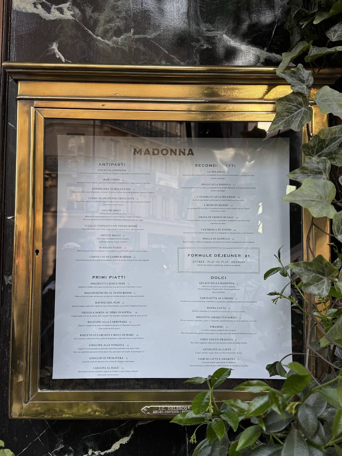 Menu de Madonna