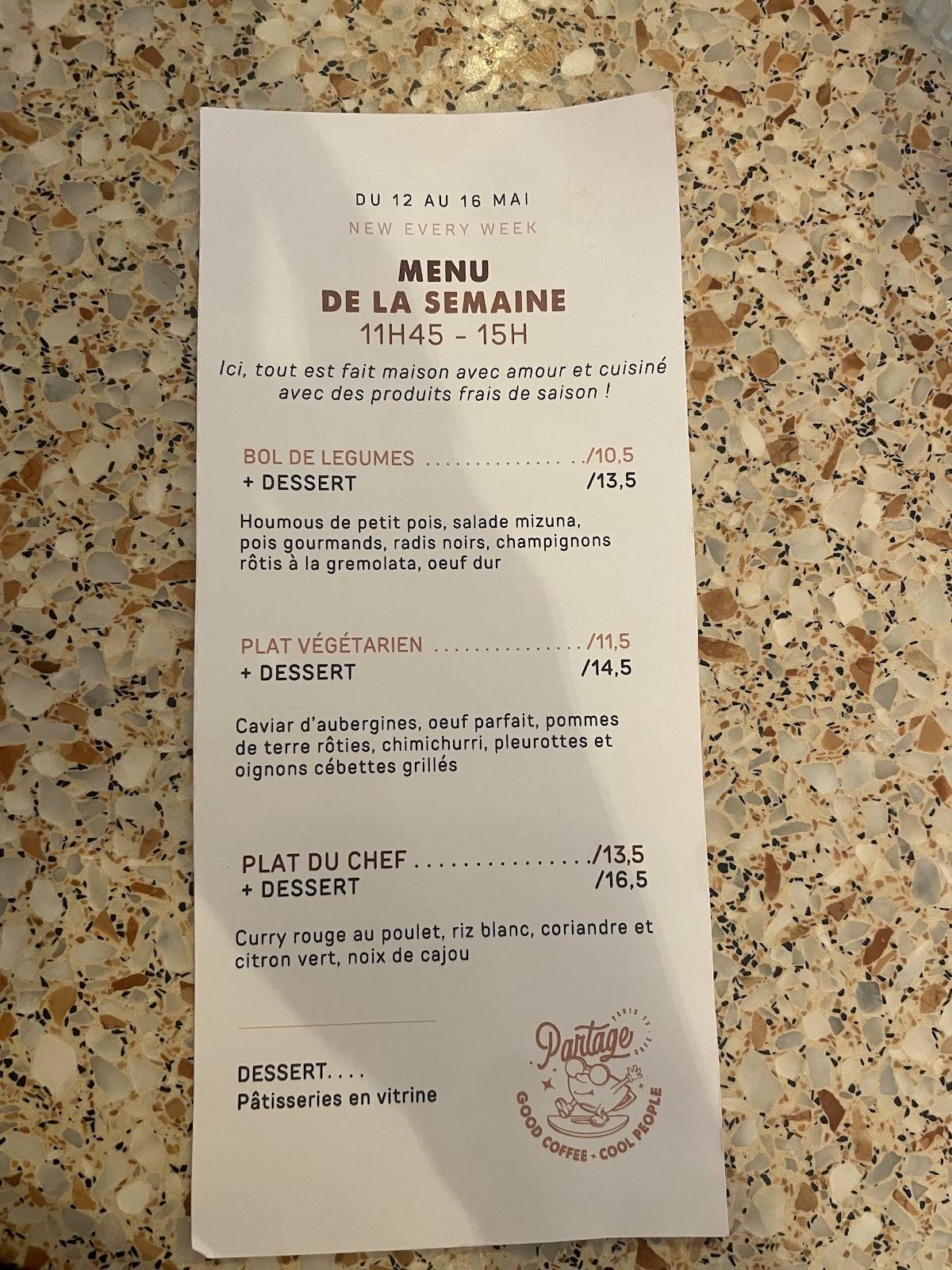 Menu de Partage Cafè