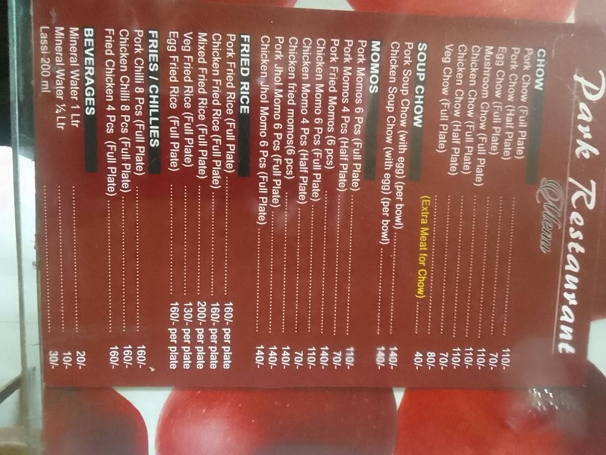 Park Restaurant menu