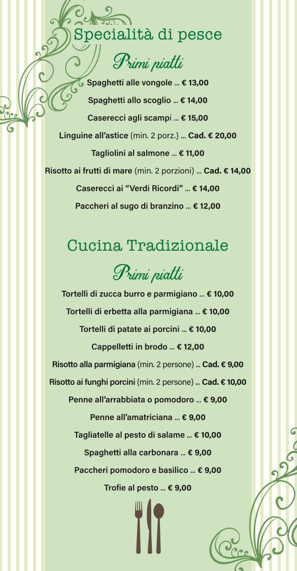 Menu di Verdi Ricordi Pizzeria Ristorante Parma 
