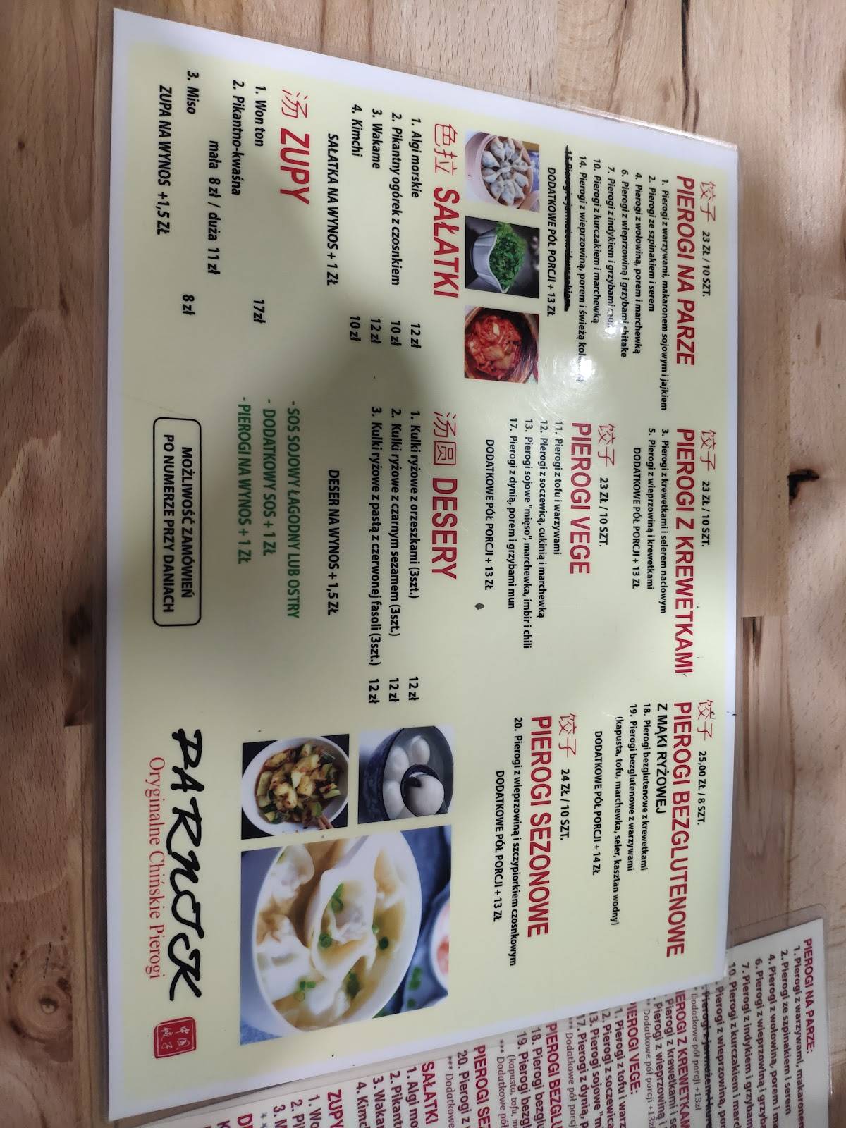 Menu at Parnik restaurant, Warsaw, Wolska 50A