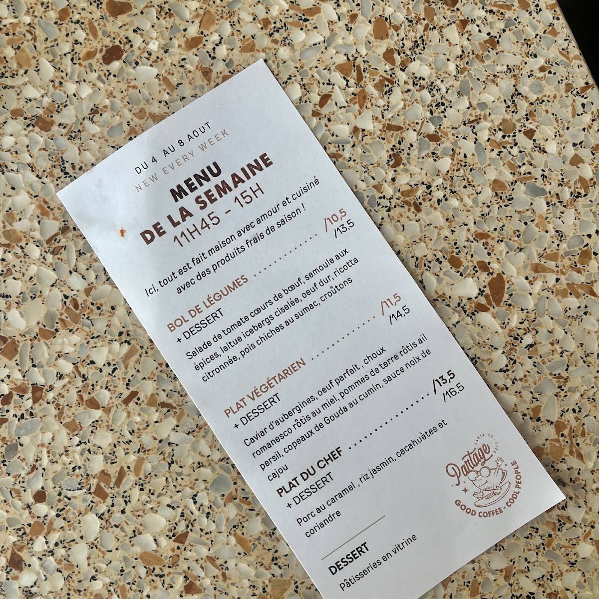 Menu de Partage Cafè