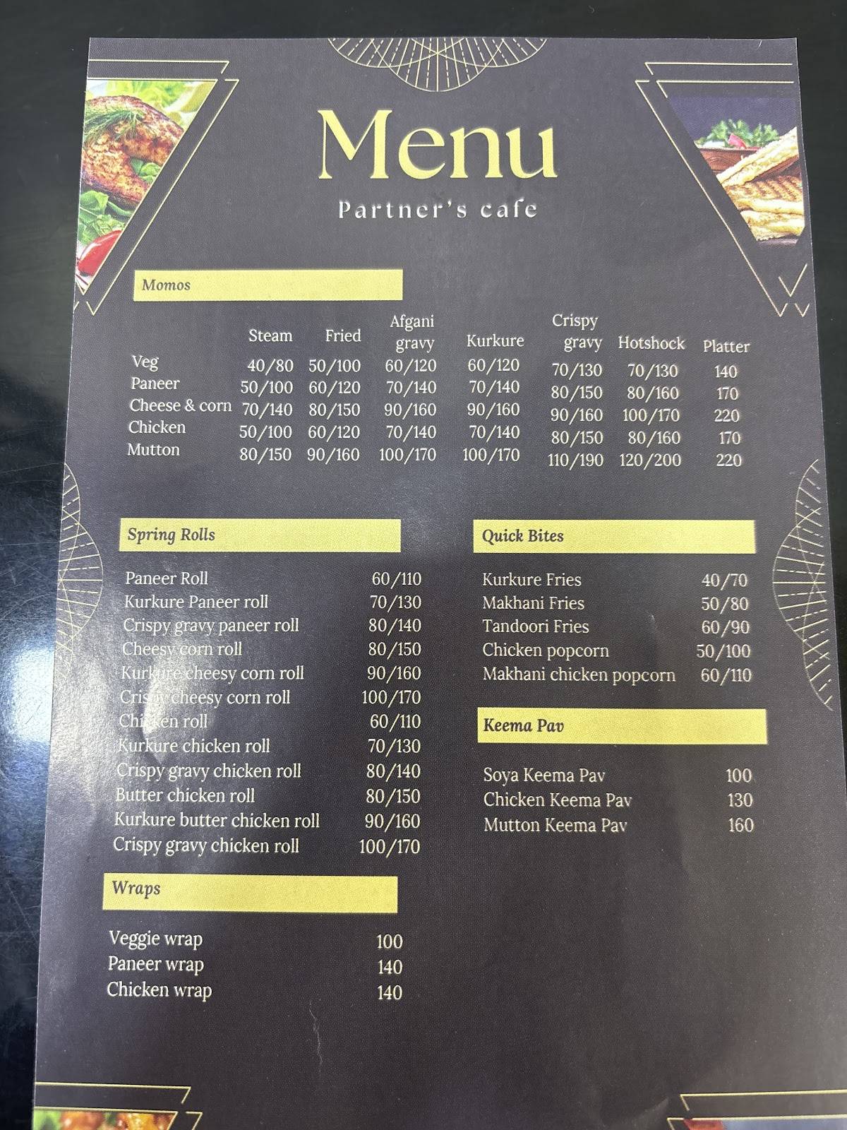 Partner's Cafe menu