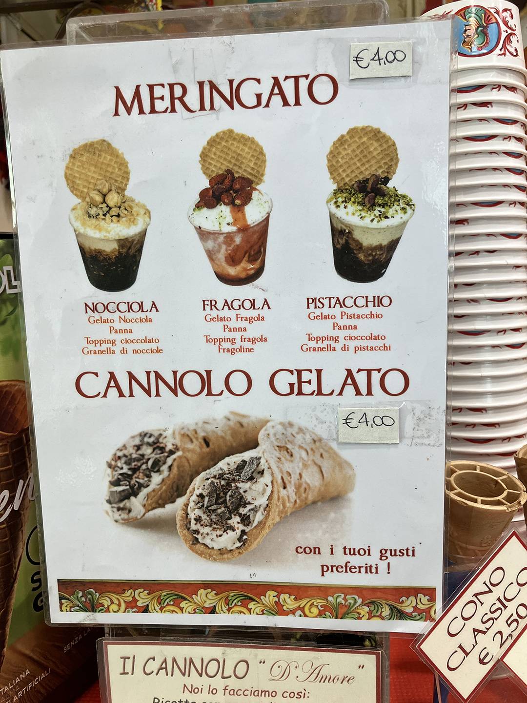 Menu di Pasticceria Taormina D'Amore 