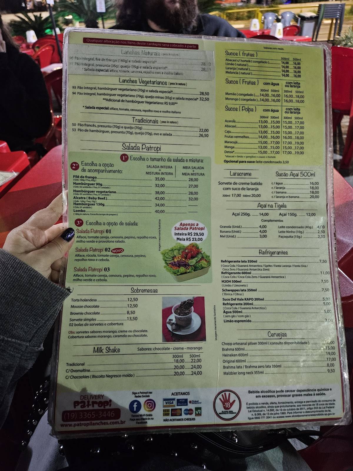 Patropi Lanches cardápio