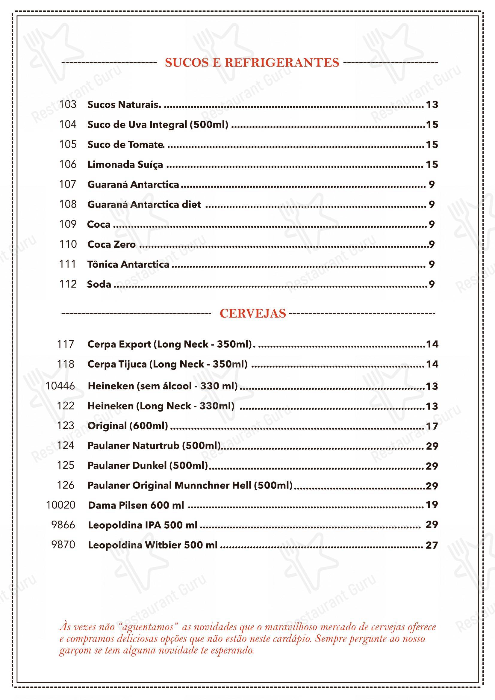 Menu bar para Pavanelli Loja e Restaurante pub & bar