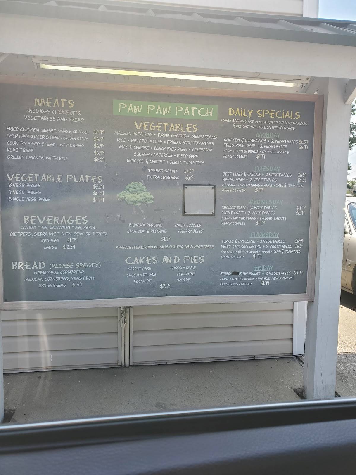 Menu at Paw Paw Patch restaurant, Birmingham