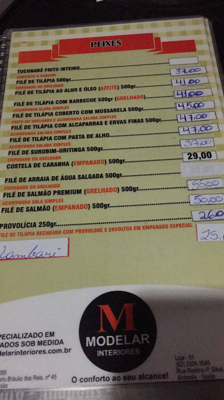 Peixe Bar cardápio