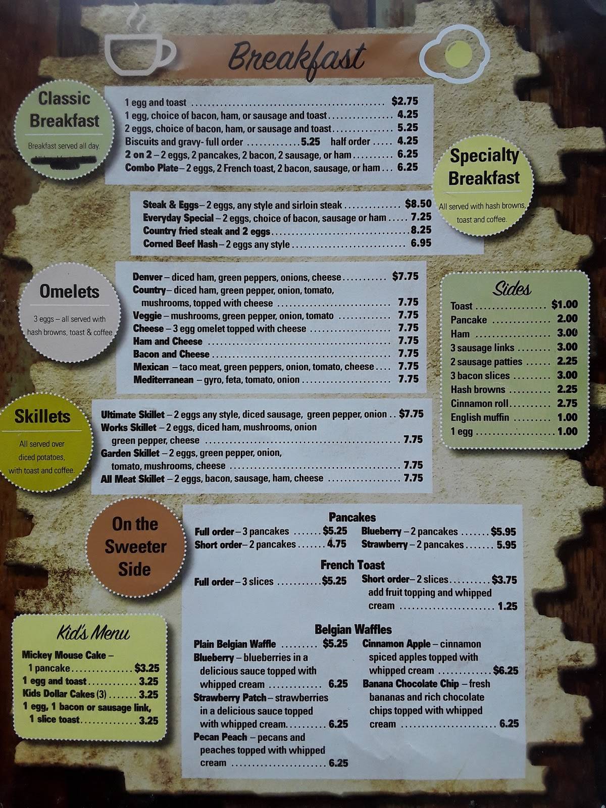 Menu at Windmill Cafe, Pella