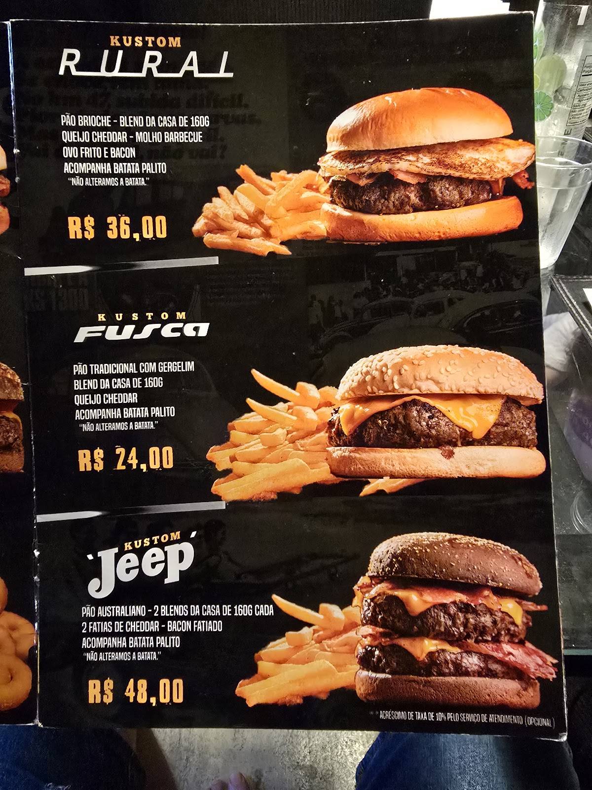 Kustom Burgers cardápio