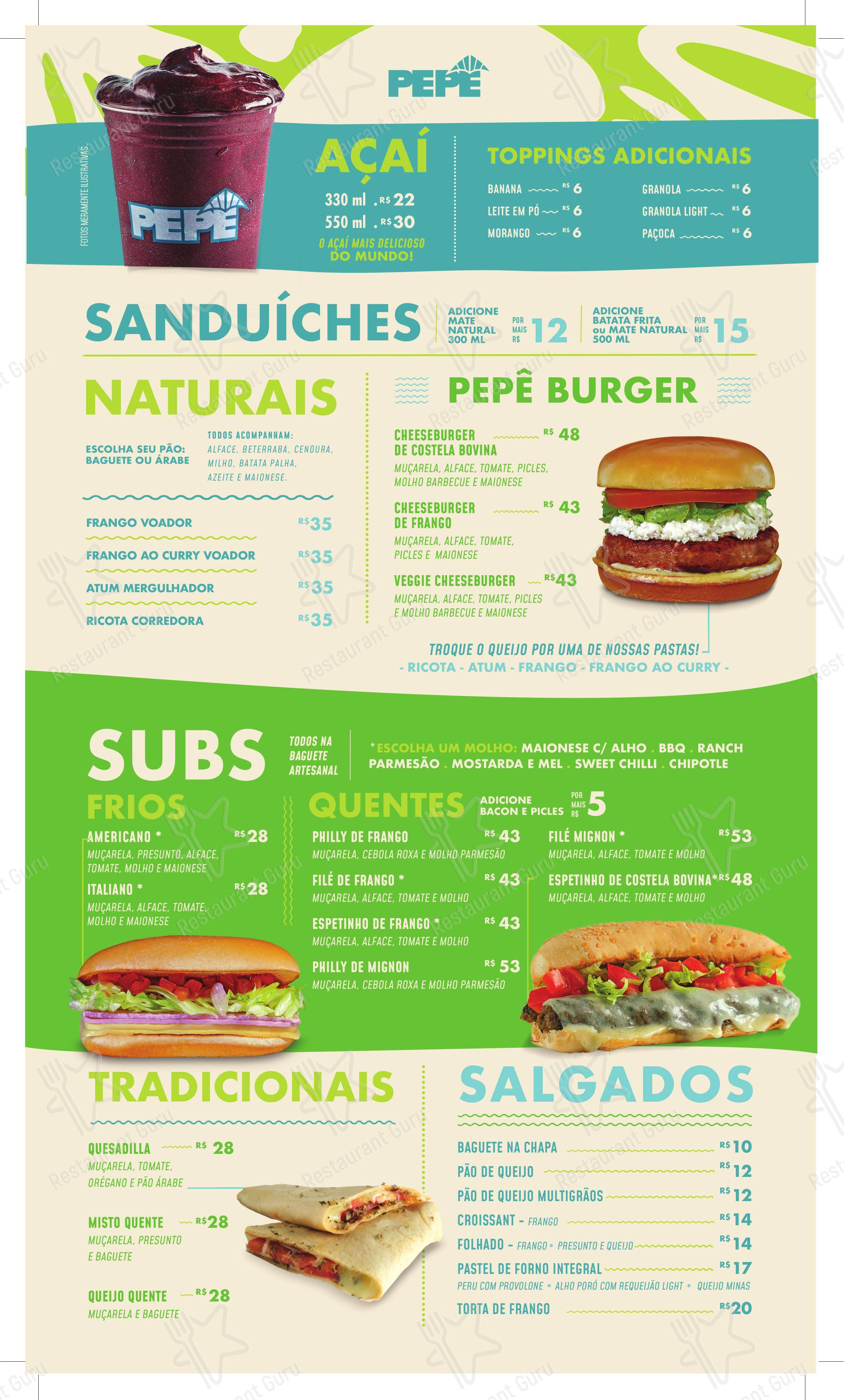 Barraca do Pepê - Menu