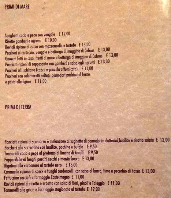 Menu di Perbacco 