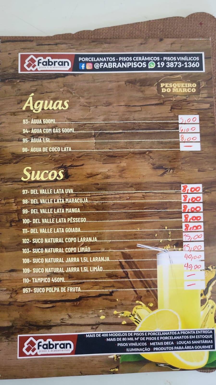 Pesqueiro do Marco cardápio