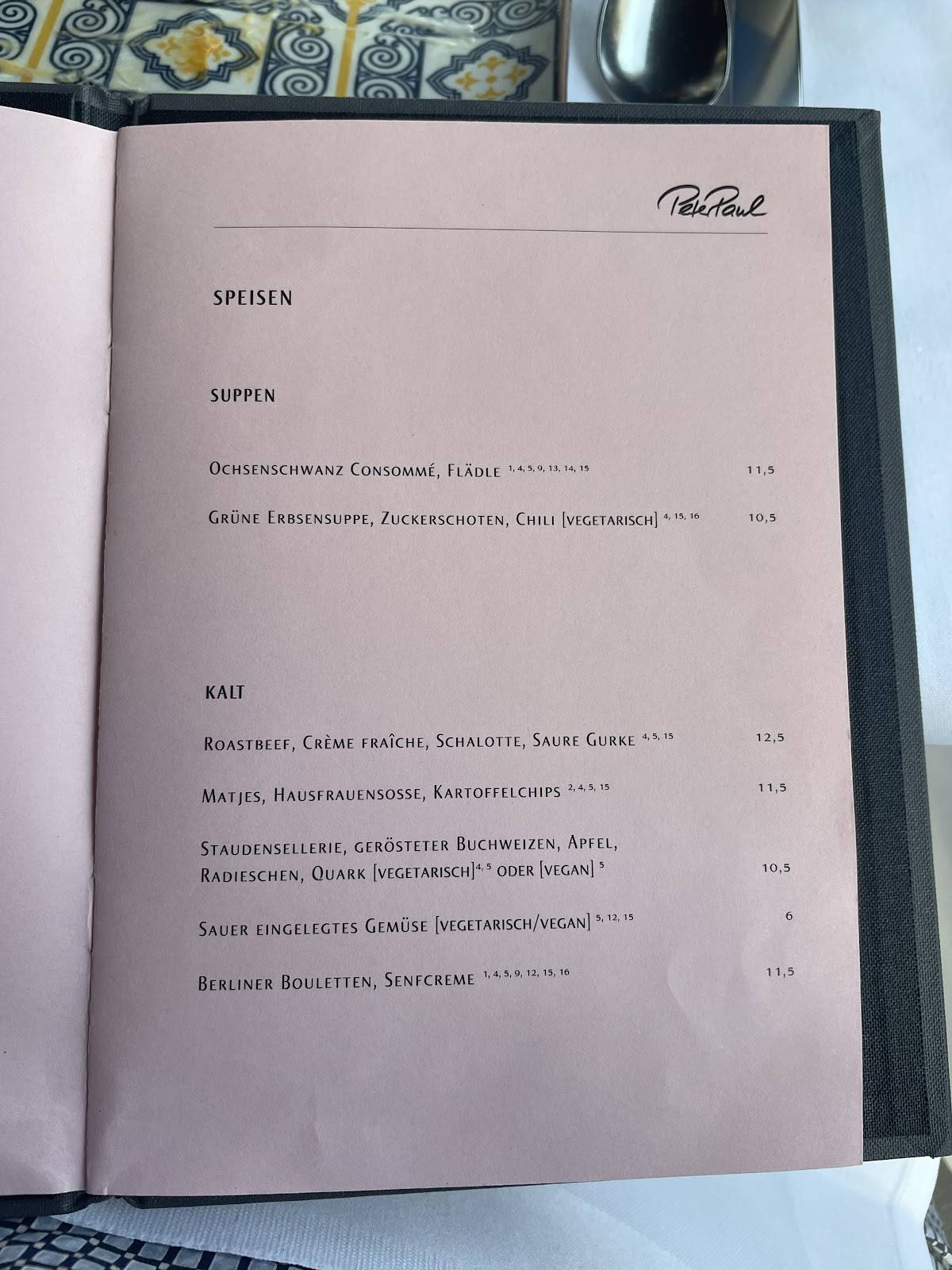 Menu de PeterPaul
