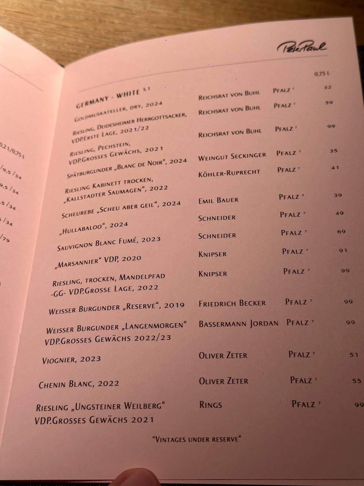 Menu de PeterPaul