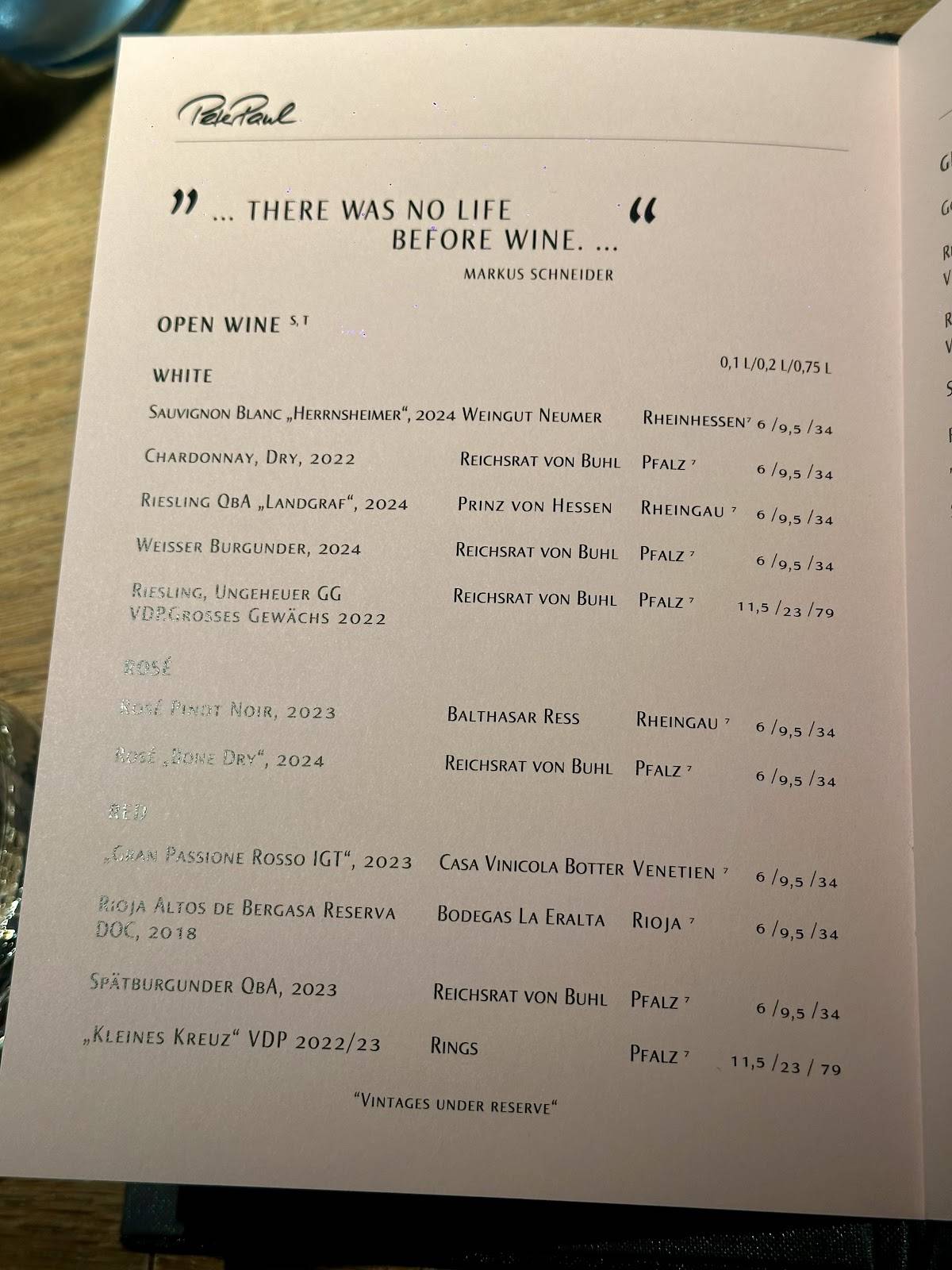 Menu de PeterPaul