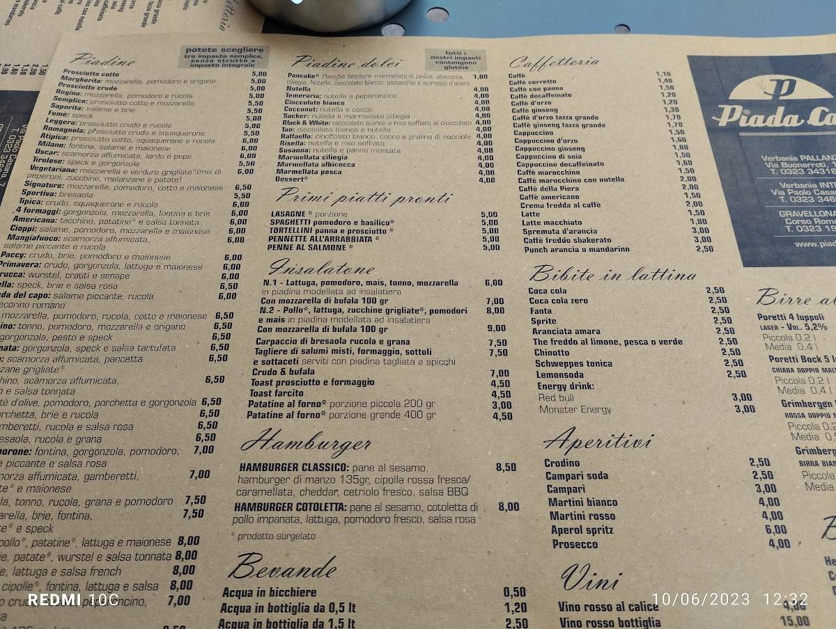 Menu di Piada Café Di Gravellona Toce 