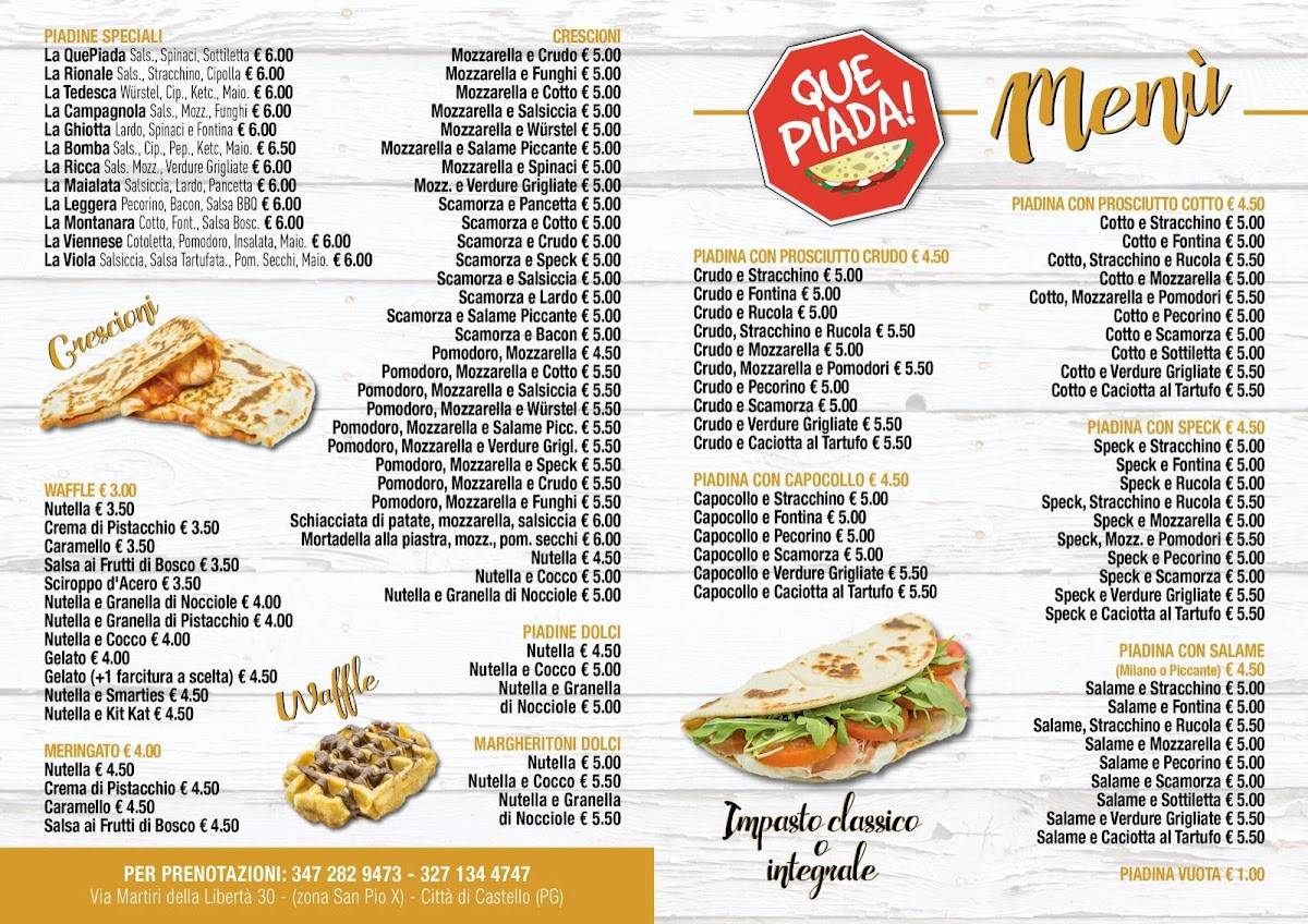 Menu di Piadineria Que Piada 