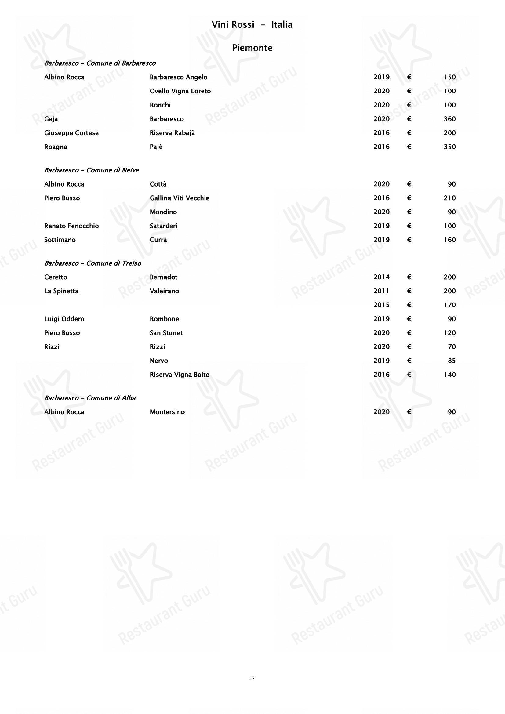 Menu di Piano35 Ristorante - Table Menu