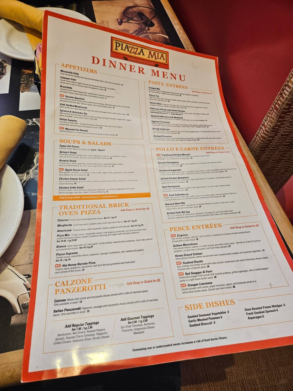 Menu at Piazza Mia Italian Bar & Grill, Dover, 492 S Red Haven Ln