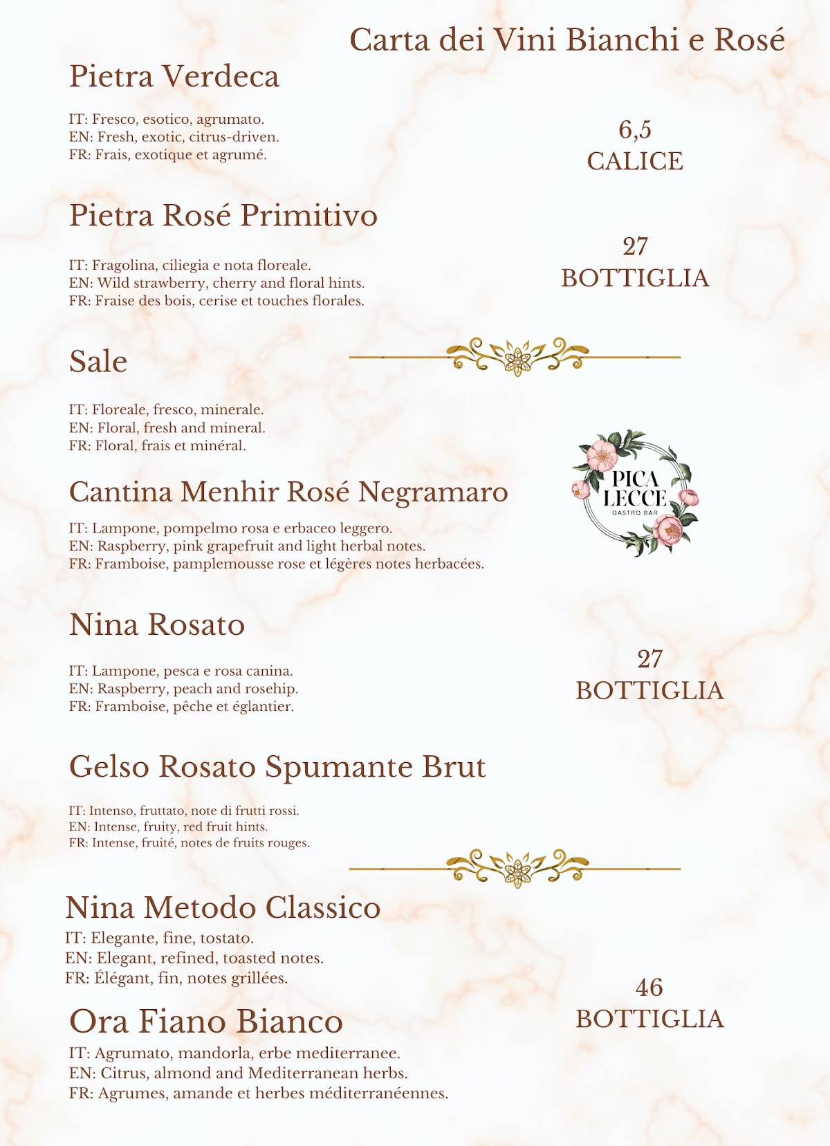 Menu di Pica Lecce 