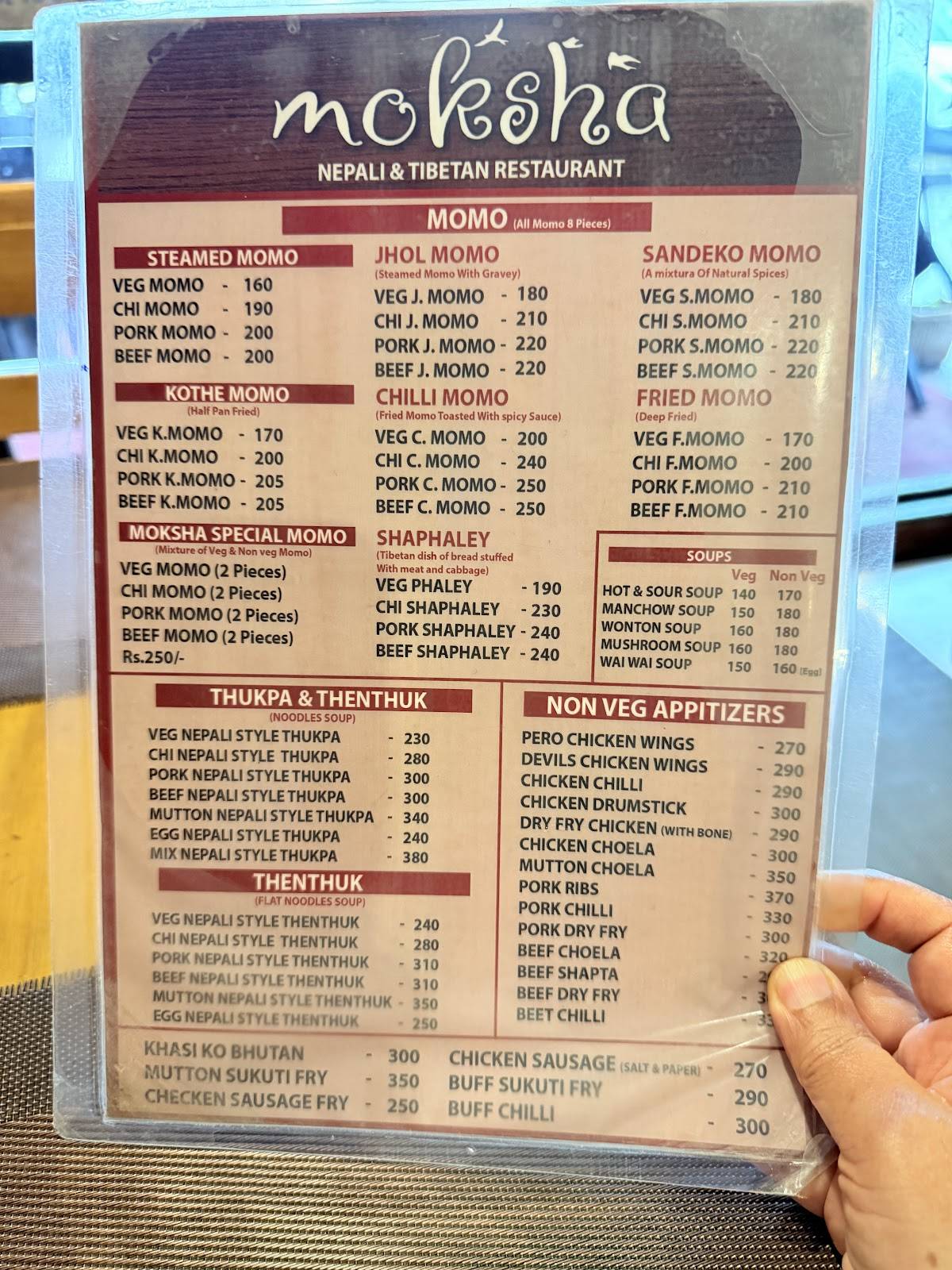 Moksha restaurant menu