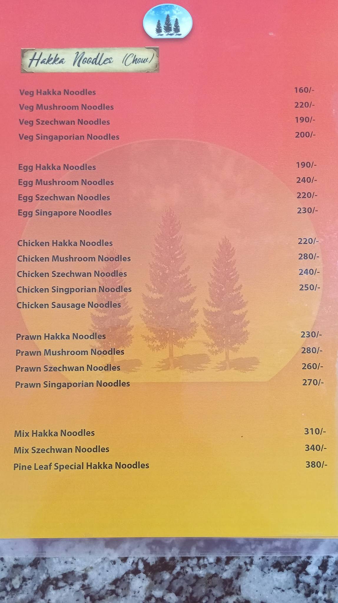 Pine leaf restaurant menu