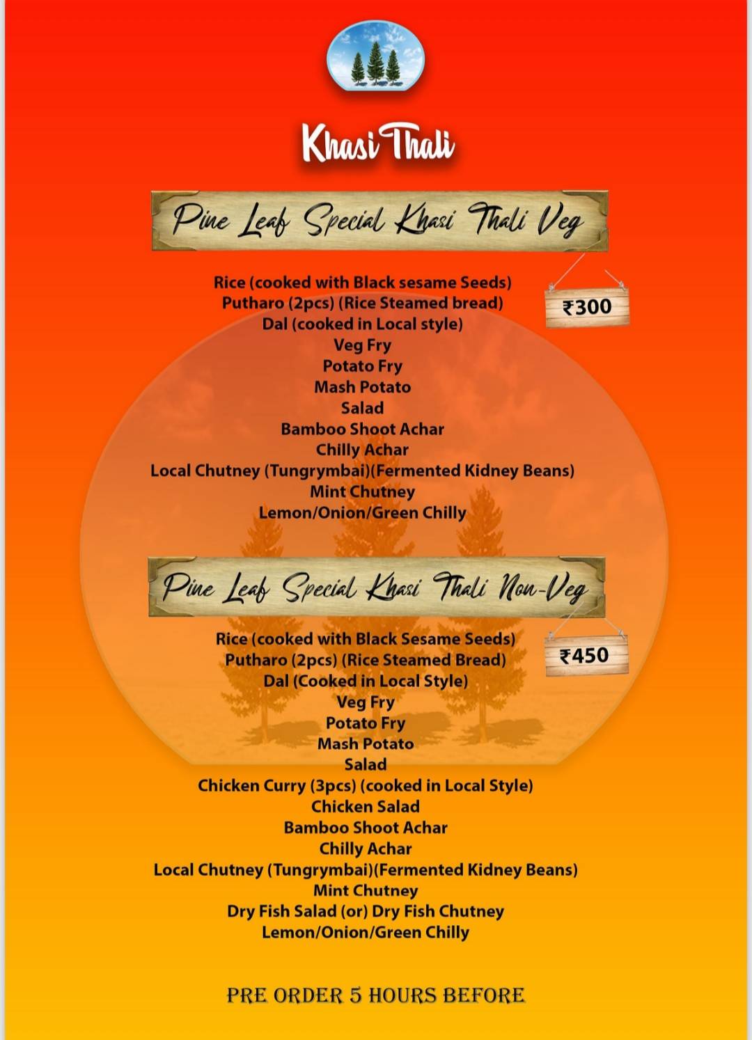 Pine leaf restaurant menu