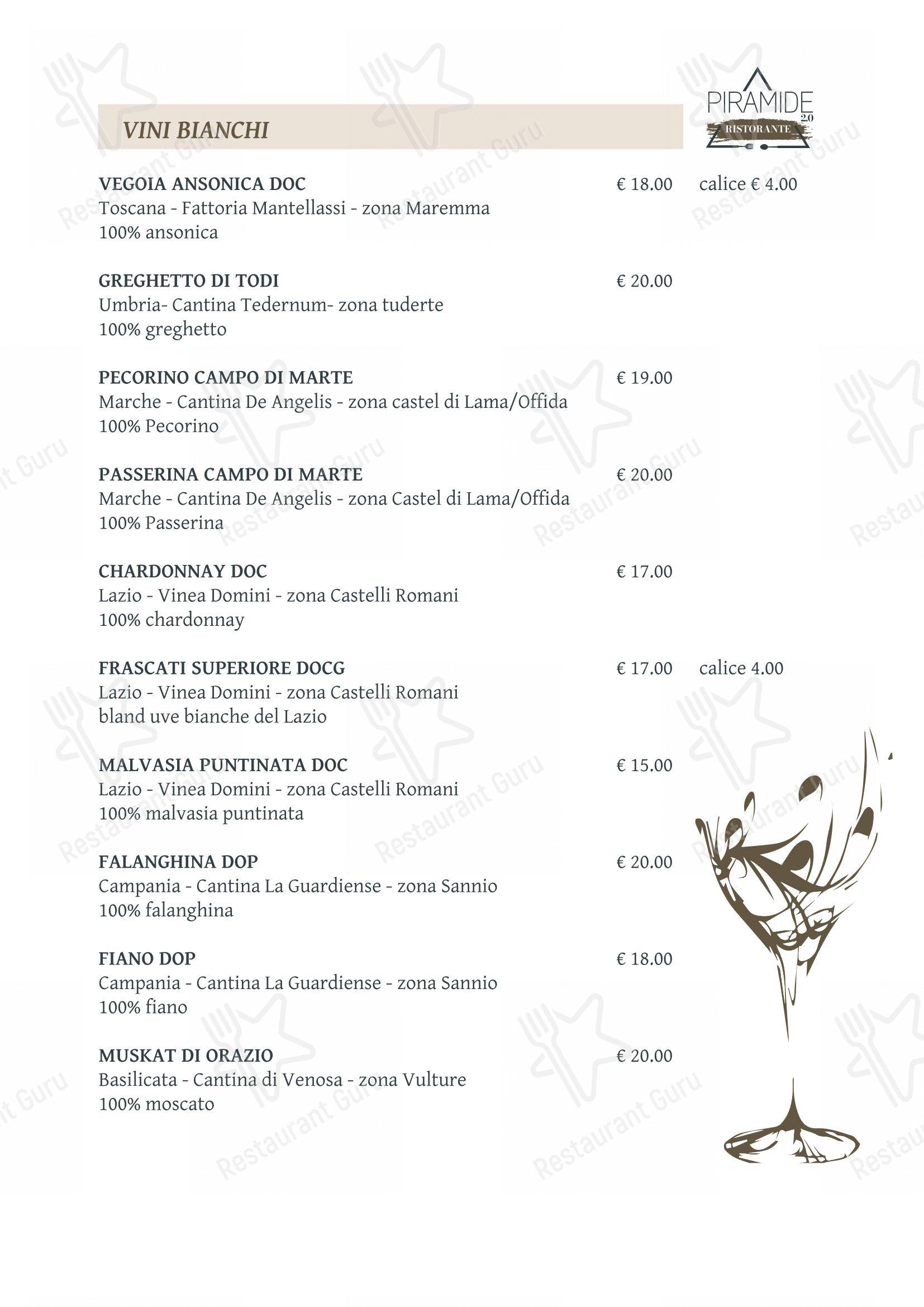 Menu pour Piramide 2.0 restaurant