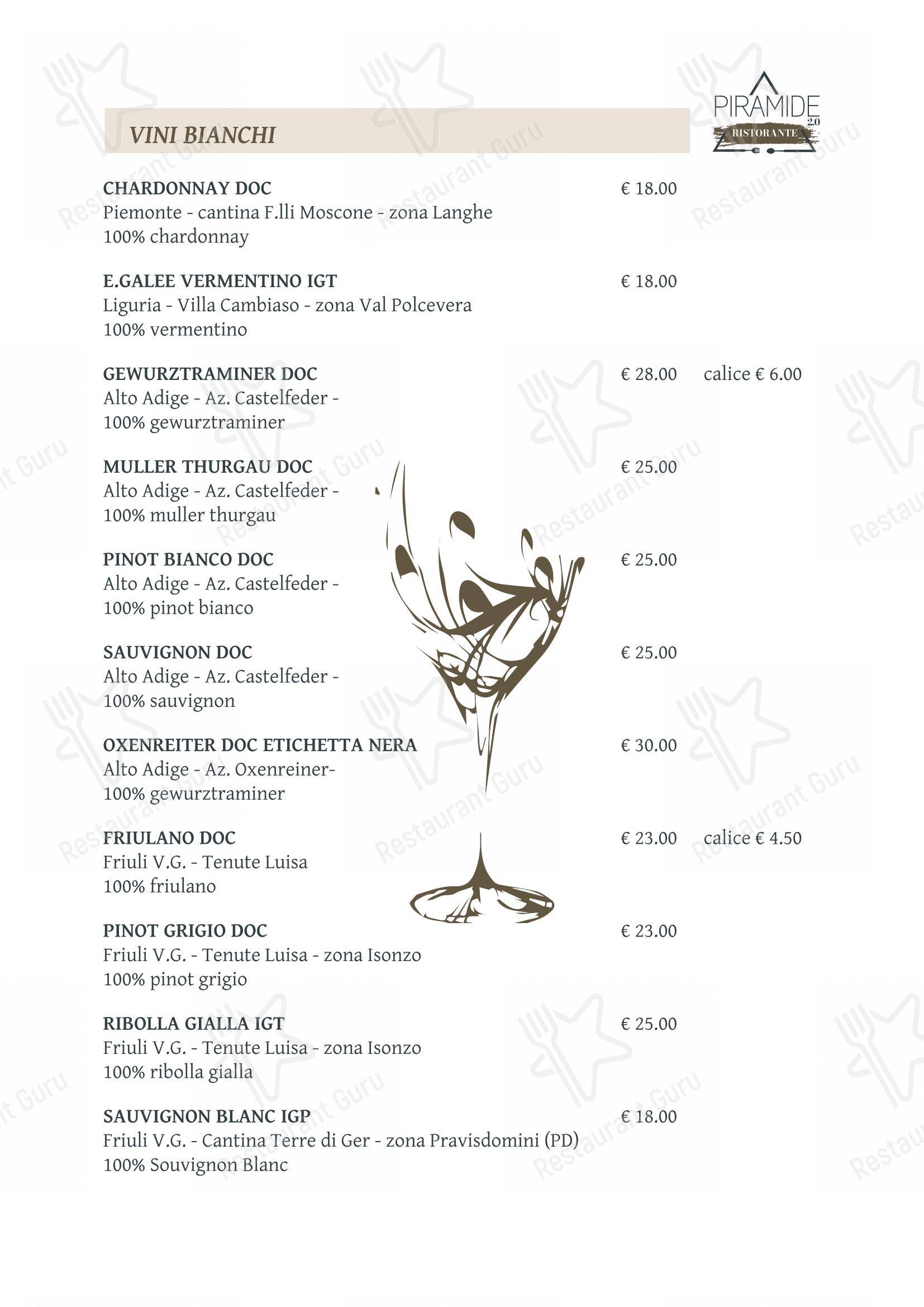 Menu pour Piramide 2.0 restaurant
