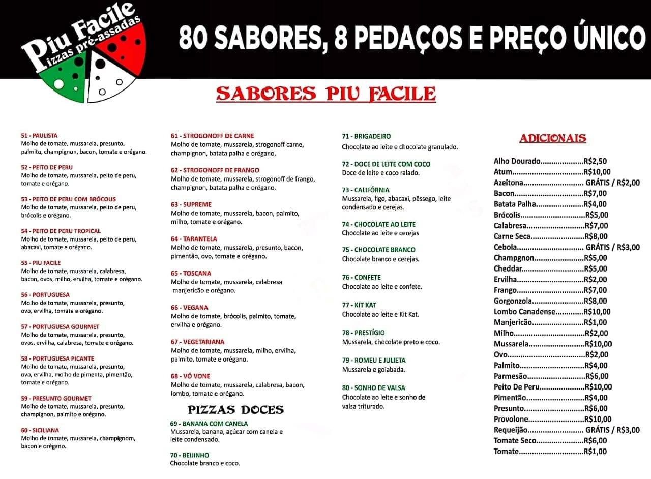 Piu Facile Pizzas cardápio