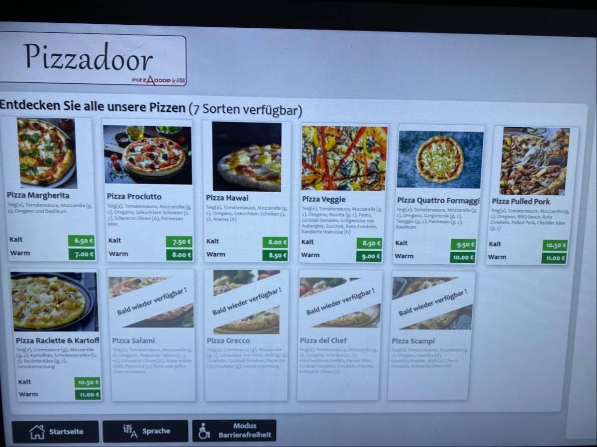 Menu de PizzAlex - Schnell und frisch Pizzaautomat