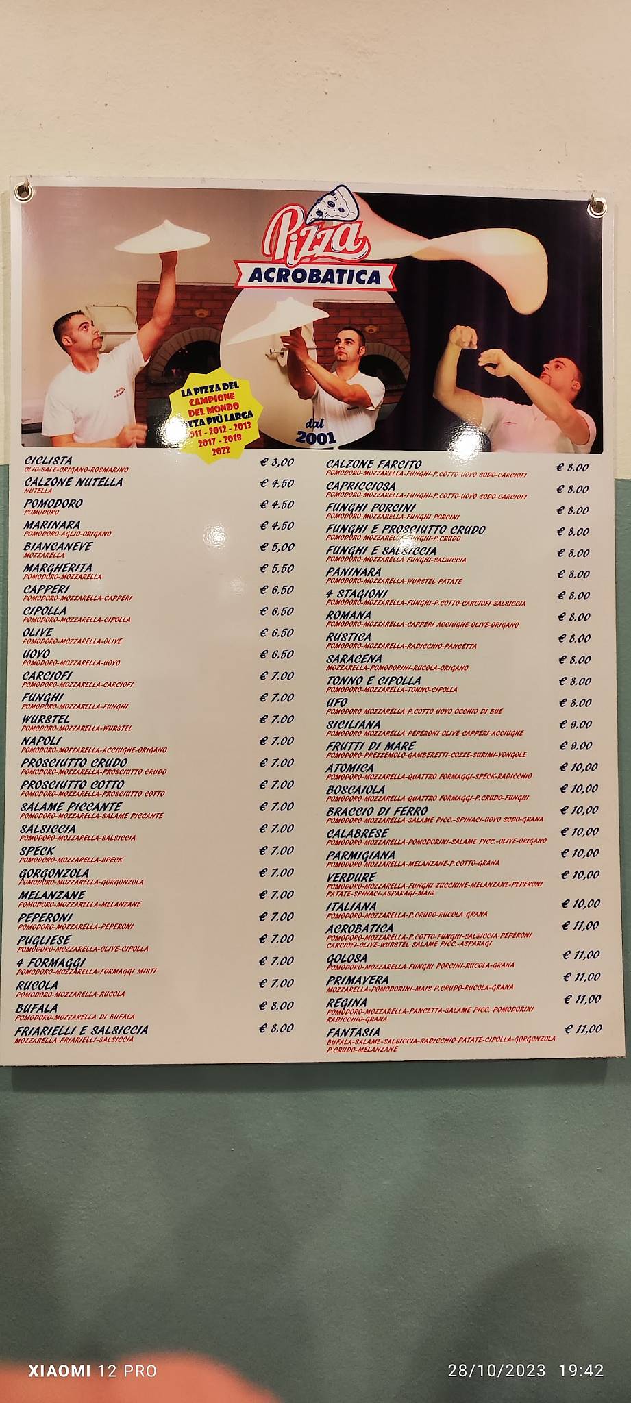 Menu di Pizza Acrobatica di Pasini Daniele 