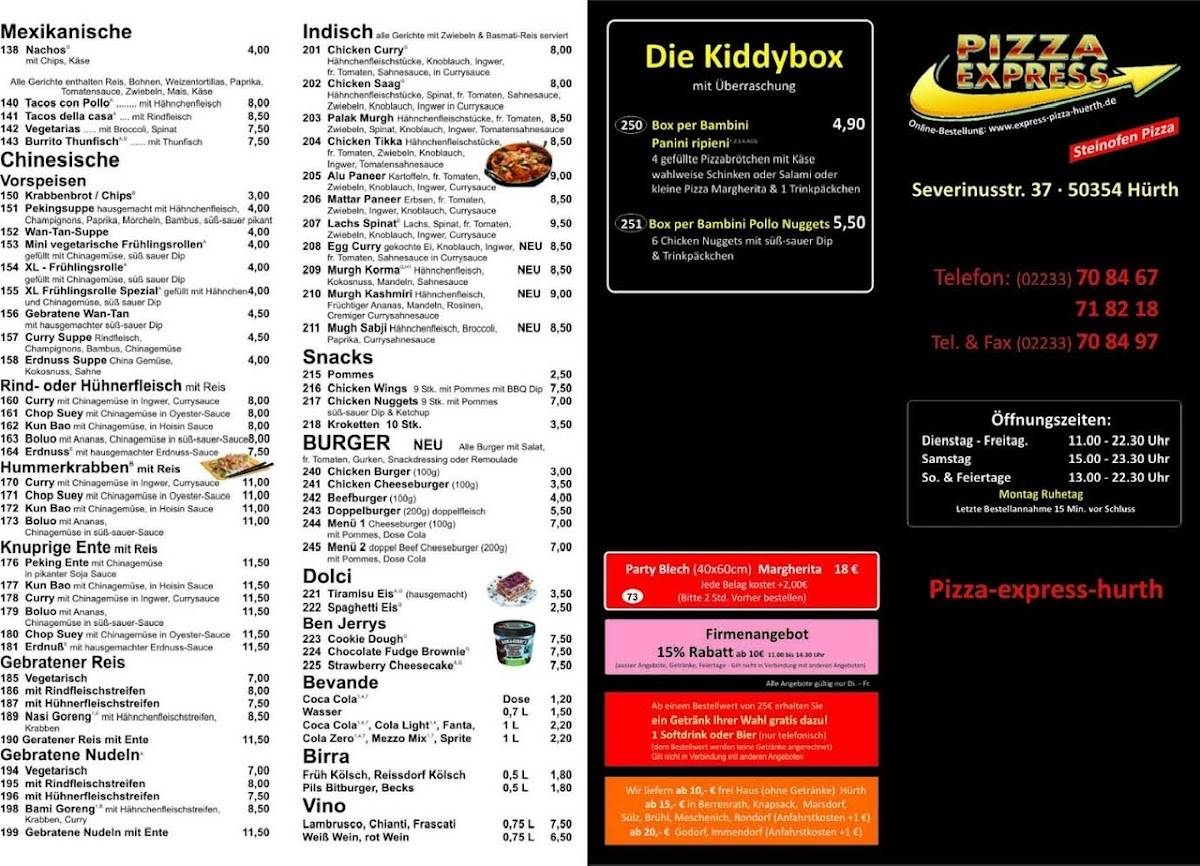 Menu de Pizza Express Hürth