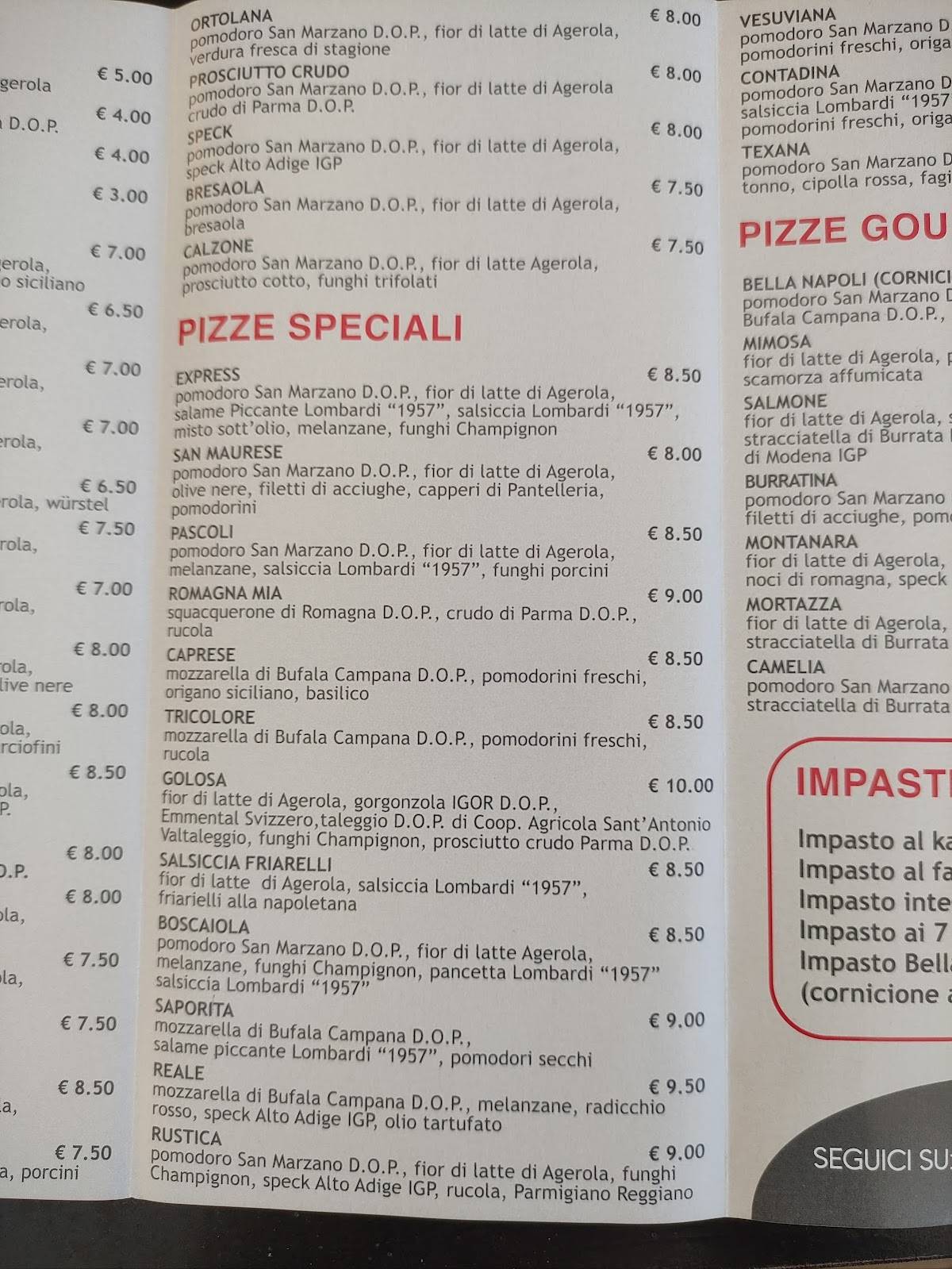 Menu di Pizza Express 