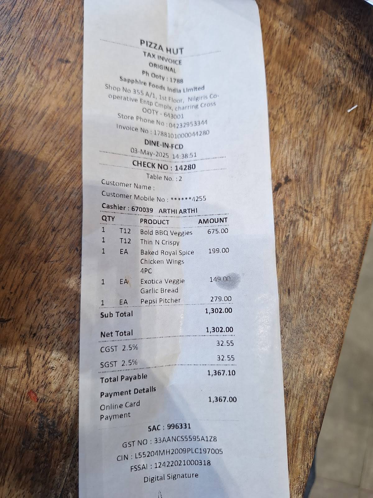 Pizza Hut Commercial Road, Ooty menu