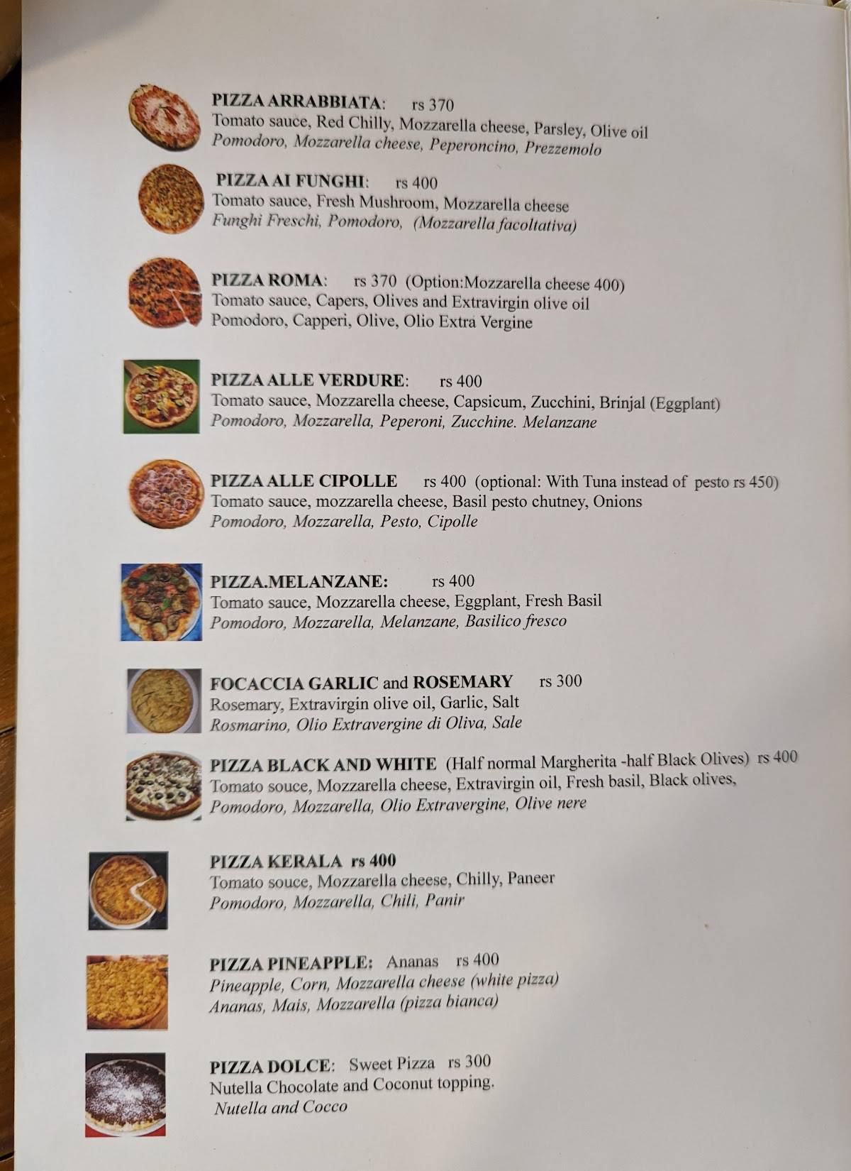 Pizza Italia menu