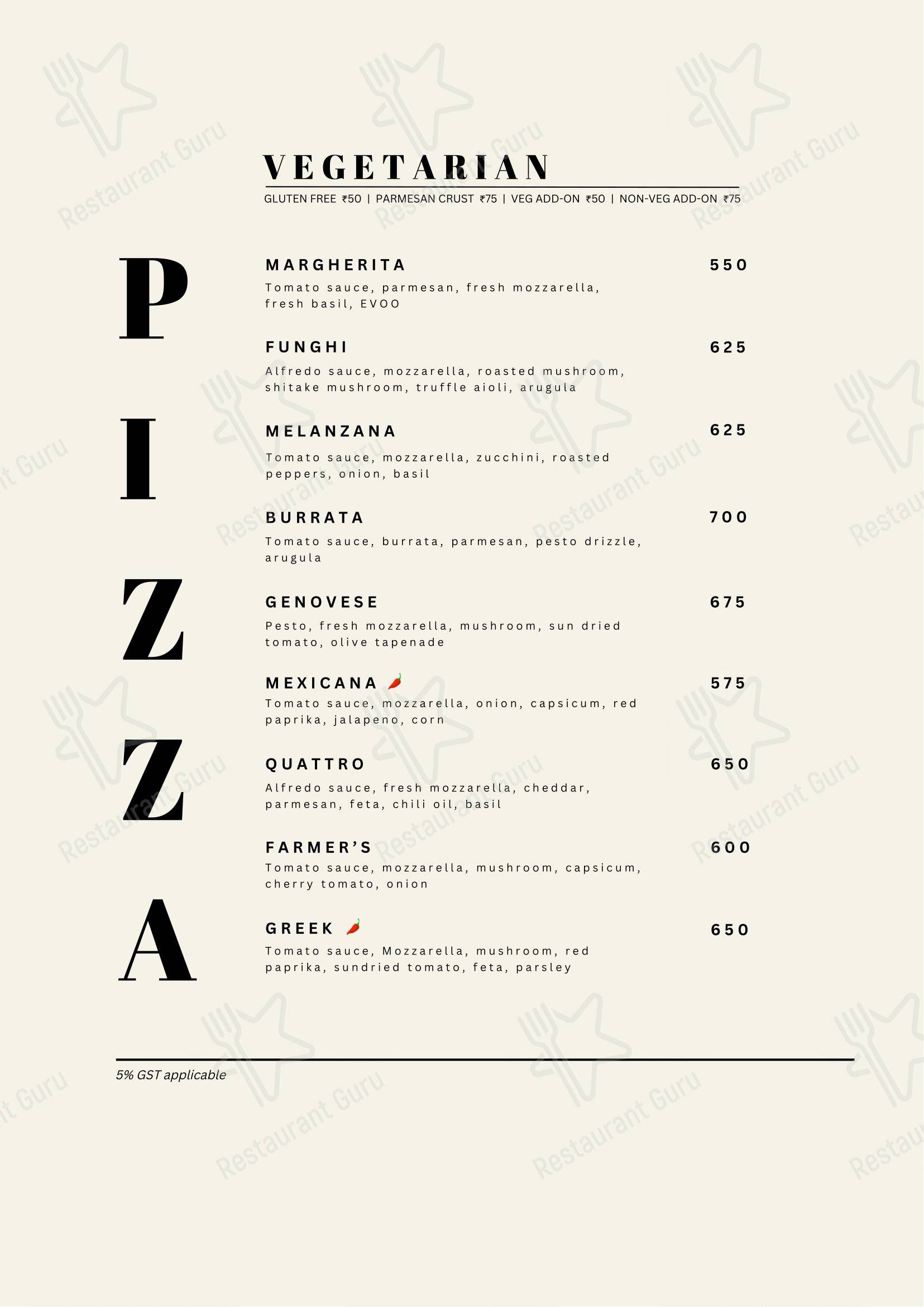 Menu for the Pizza Montreal restaurant