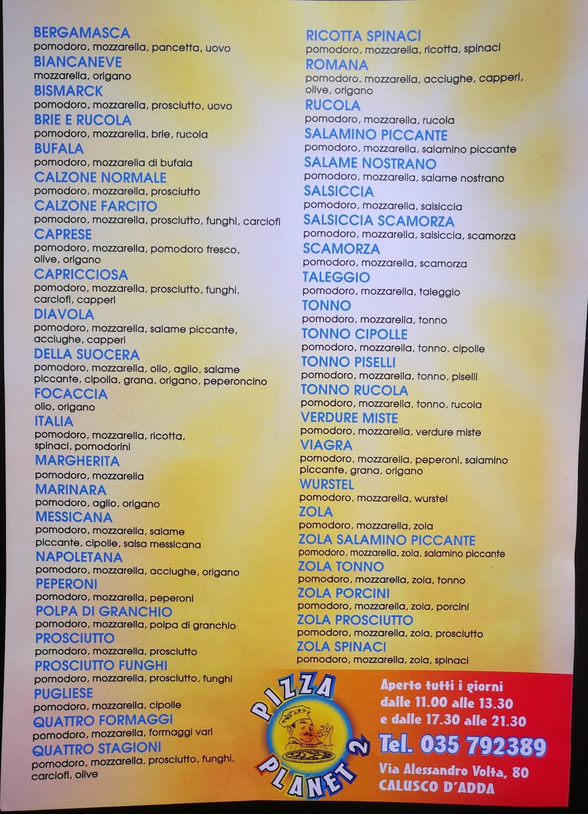 Menu de Pizza Planet 2
