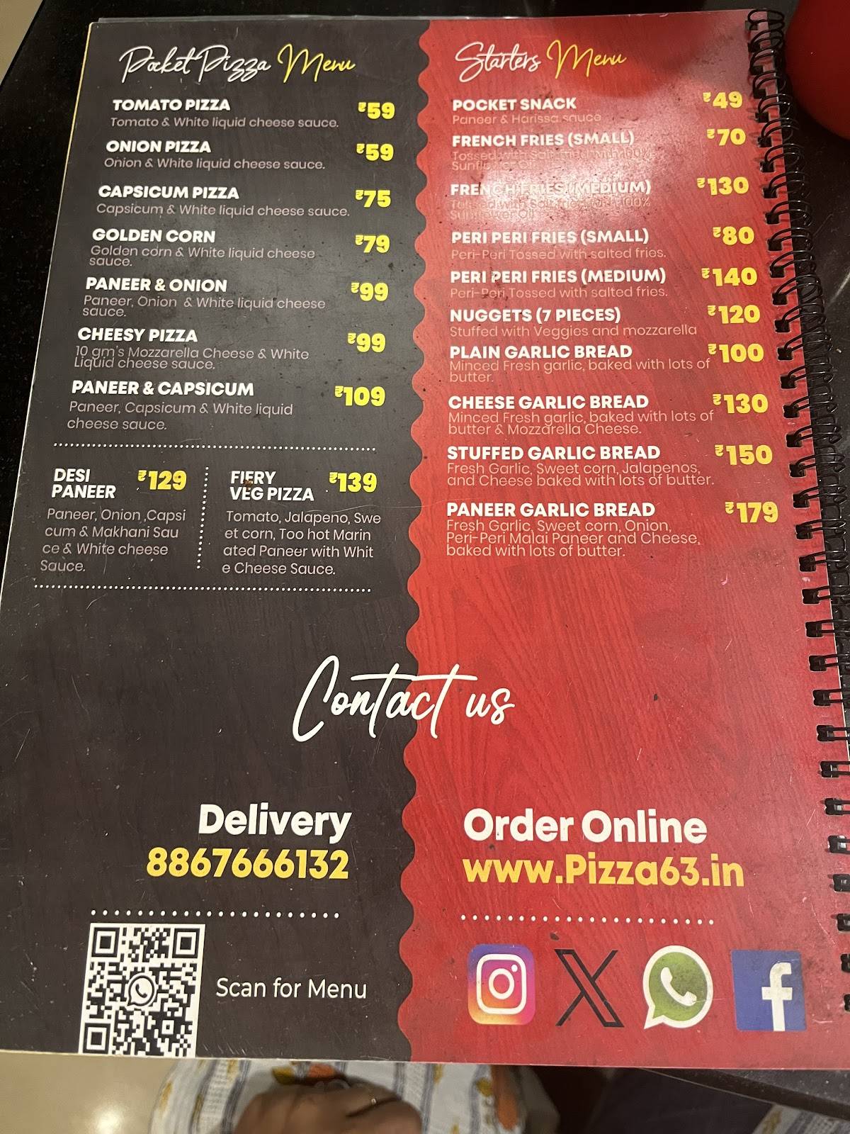 Pizza63 menu