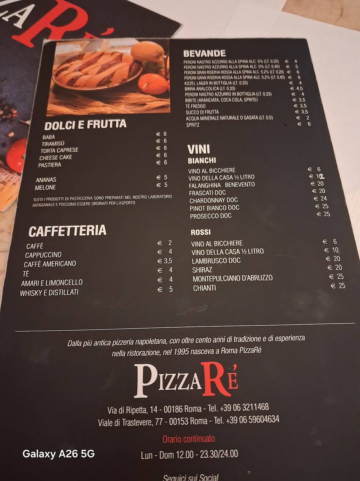 Menu di PizzaRé 
