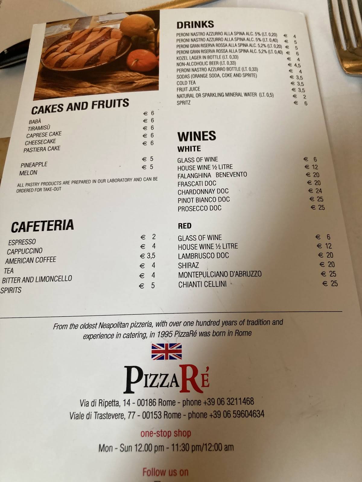 Menu di PizzaRé 