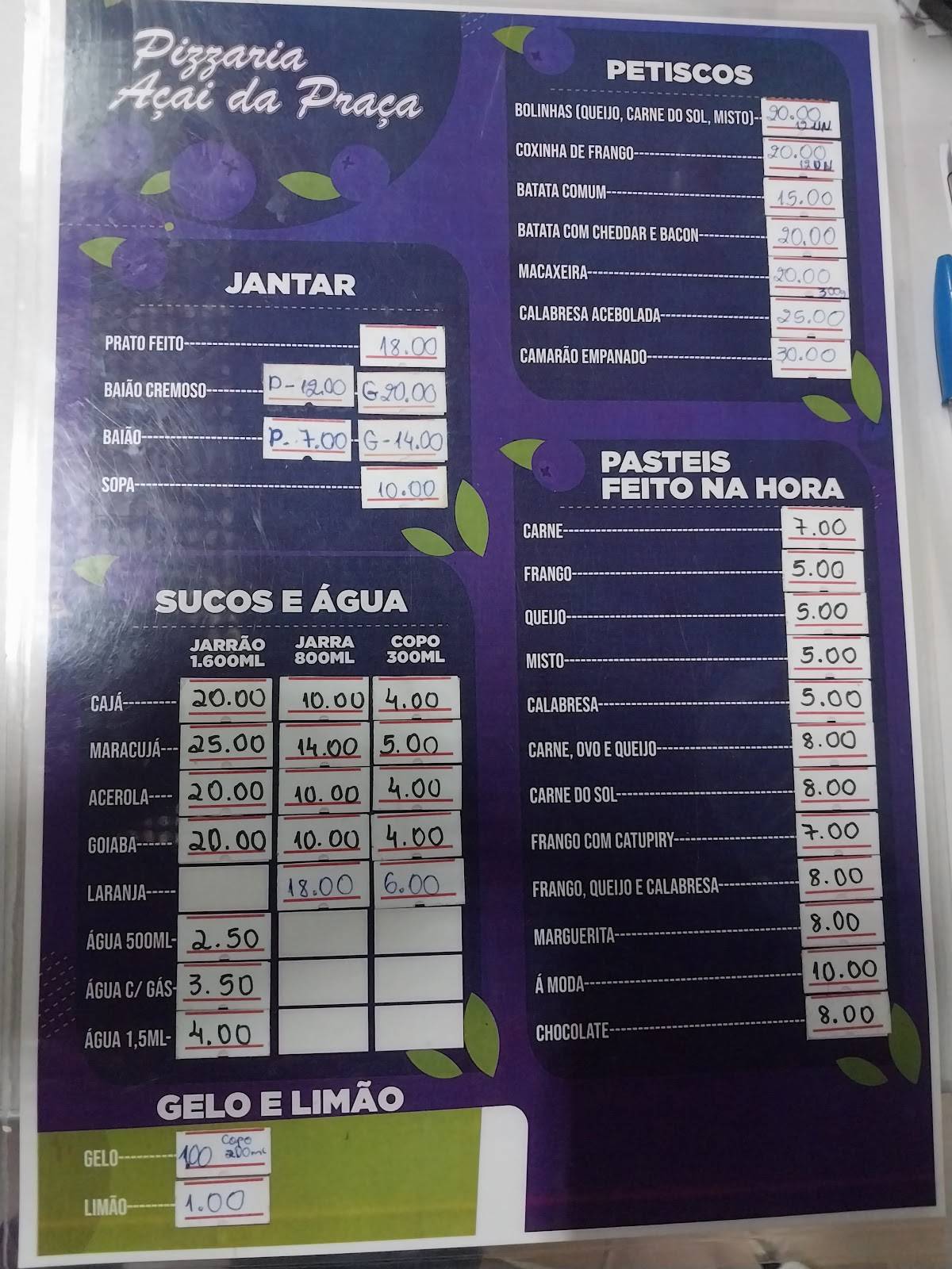 Pizzaria Açai da Praça cardápio