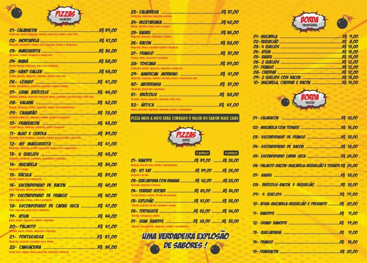 Pizzaria BooM explosão de sabores cardápio