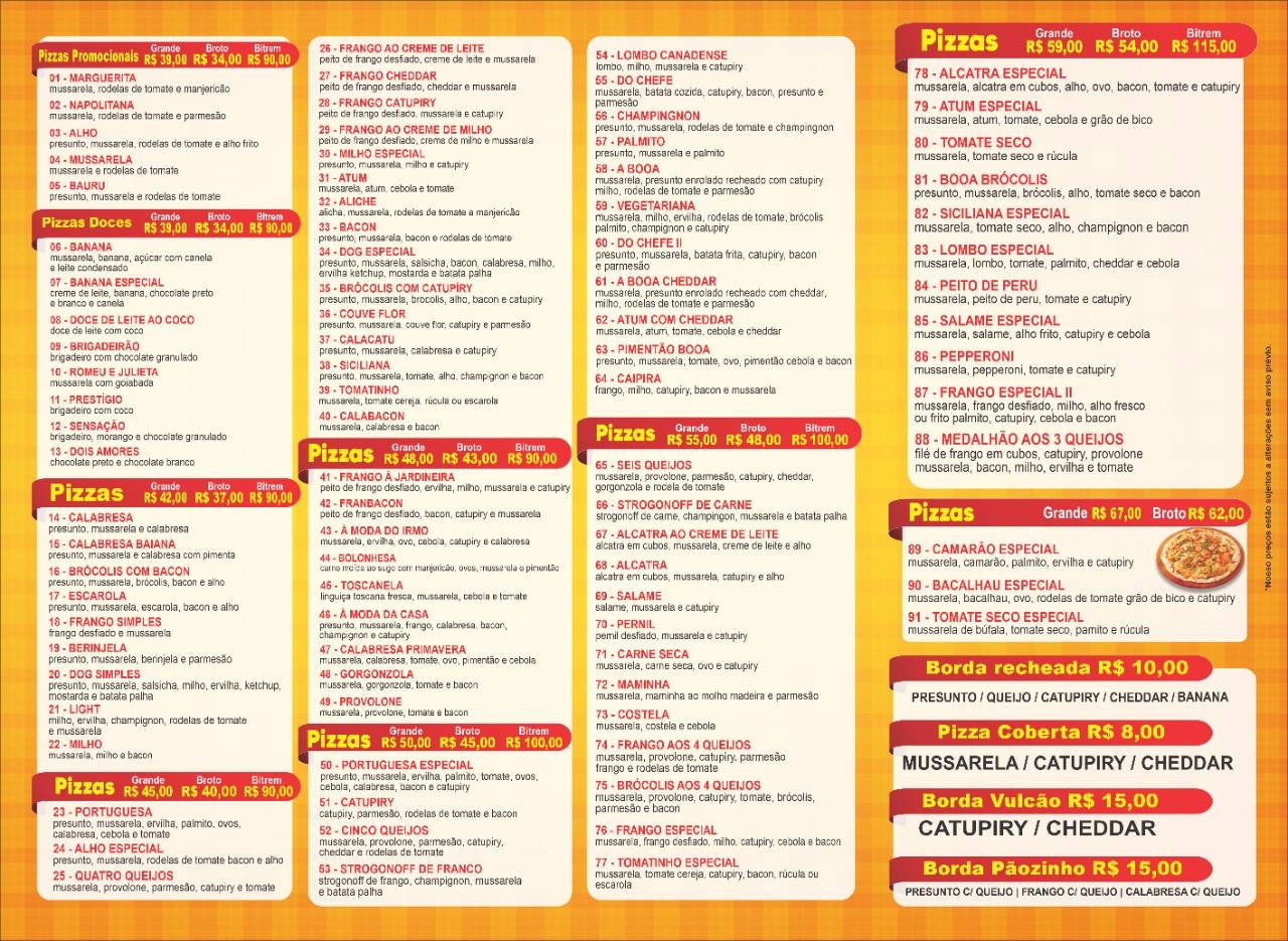 Pizzaria Booa Pizza cardápio