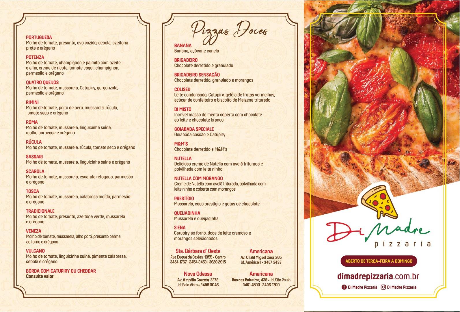 Pizzaria DI MADRE cardápio