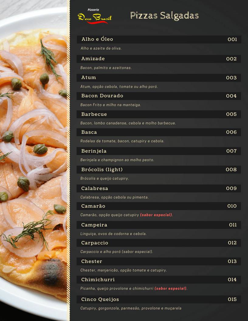 Pizzaria Doce Brasil cardápio